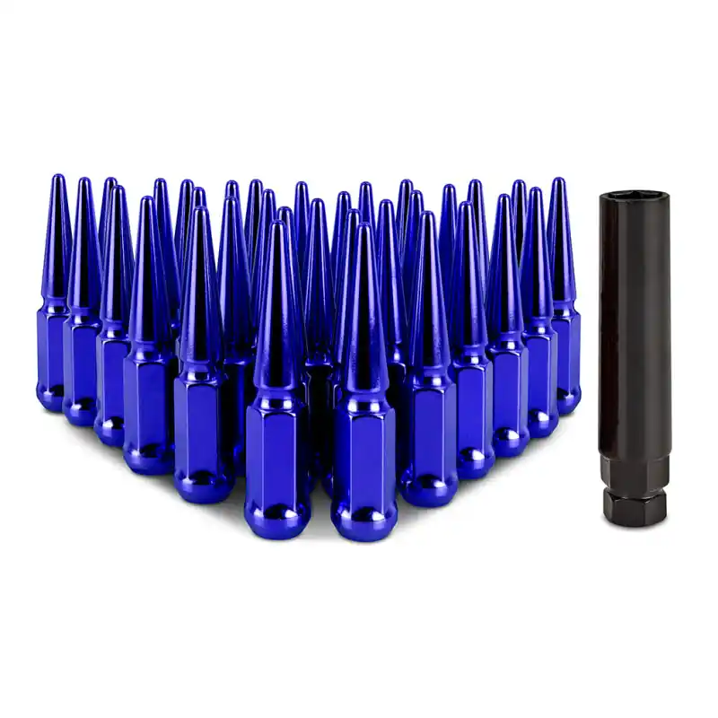 Reduced Price Mishimoto Mishimoto Steel Spiked Lug Nuts M14 x 1.5 32pc Set Blue