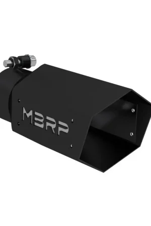 MBRP Universal 4in Hex Tip 3in Inlet 10in Length w/ Logo - Black Coated Fresh Stock