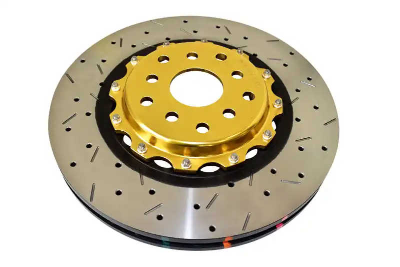 DBA 04-07 STi/2017 BRZ w/Perf. Pkg. 10 Hole Front Drilled/Slotted 5000 Series 2 Pc Rotor w/Gold Hat Buy Today