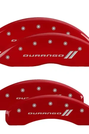 Last Chance MGP 4 Caliper Covers Engraved Front & Rear 11-18 Dodge Durango Red Finish Silver Durango II Logo