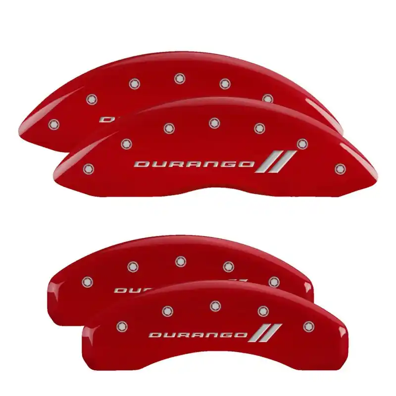 Last Chance MGP 4 Caliper Covers Engraved Front & Rear 11-18 Dodge Durango Red Finish Silver Durango II Logo