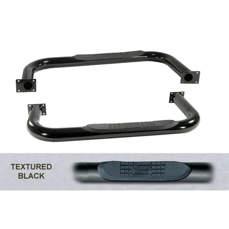 Discount Rugged Ridge 3in Round Tube Side Steps Black 76-86 Jeep CJ7