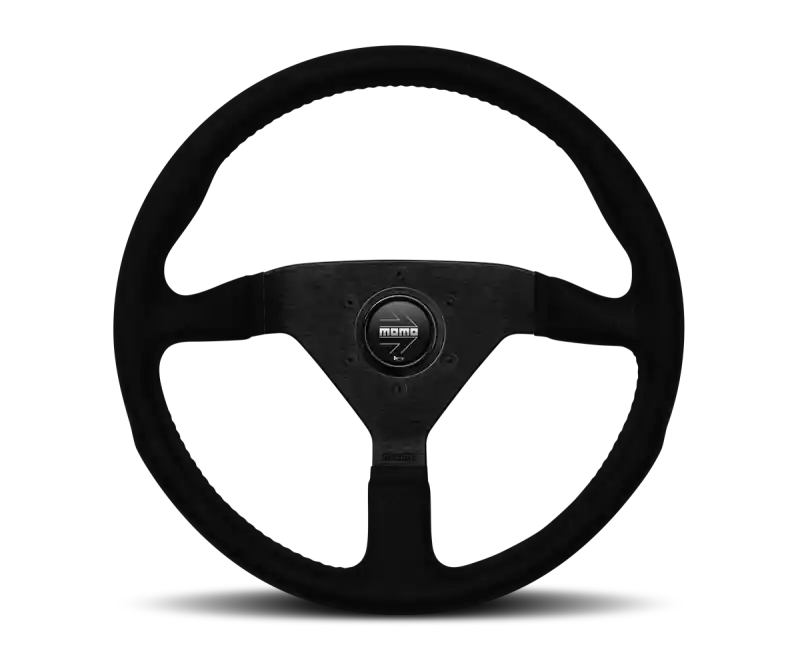 Momo Montecarlo Alcantara Steering Wheel 350 mm - Black/Black Stitch/Black Spokes Free Returns