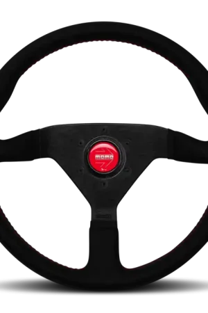 Top Rated Momo Montecarlo Alcantara Steering Wheel 350 mm - Black/Red Stitch/Black Spokes