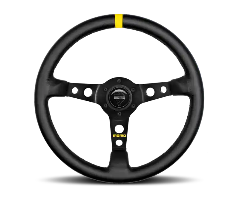 Momo MOD07 Steering Wheel 350 mm - Black Leather/Black Spokes/1 Stripe Free Returns