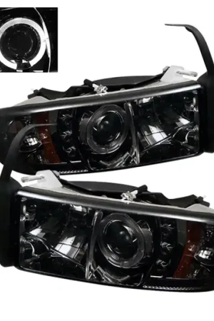 Spyder Dodge Ram 1500 94-01 94-02 Projector Headlights LED Halo LED Smke PRO-YD-DR94-HL-AM-SMC Warranty Included