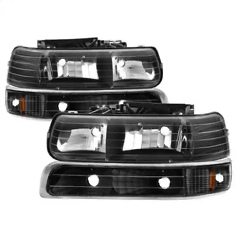 Holiday Sale xTune Chevy Tahoe 00-06 Amber Crystal Headlights w/ Bumper Lights Black HD-JH-CSIL99-SET-AM-BK