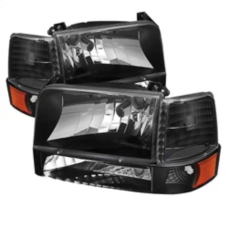 Brand New xTune Ford F150/Bronco 92-96 Headlights w/Corner Bumper 6pcs Amber- Black HD-JH-FB92-SET-AM-BK