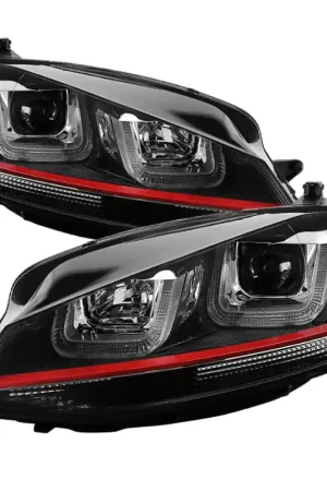 Limited Time Spyder Volkswagen Golf VII 14-16 Projector Headlights DRL LED Red Stripe Blk PRO-YD-VG15-RED-DRL-BK