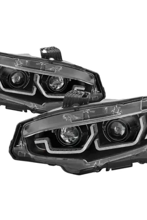 Spyder 16-18 Honda Civic 4Dr w/LED Seq Turn Sig Lights Proj Headlight - Black - PRO-YD-HC16-SEQ-BK Authentic