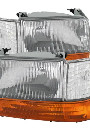 xTune Ford F150/Bronco 92-96 Headlights w/Corner Bumper 6pcs Amber- Clear HD-JH-FB92-SET-OEAM-C Grab Now