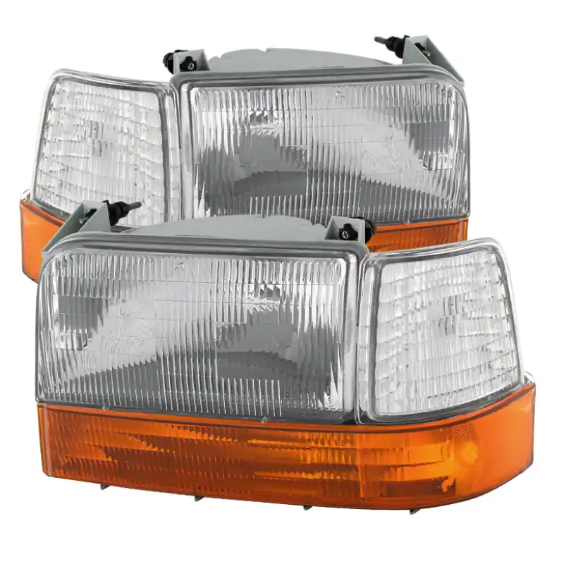 xTune Ford F150/Bronco 92-96 Headlights w/Corner Bumper 6pcs Amber- Clear HD-JH-FB92-SET-OEAM-C Grab Now