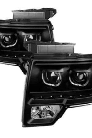 Markdown xTune Ford F150 09-14 Projector Headlights Halogen Model Only LED Halo Black PRO-JH-FF15009-CFB-BK