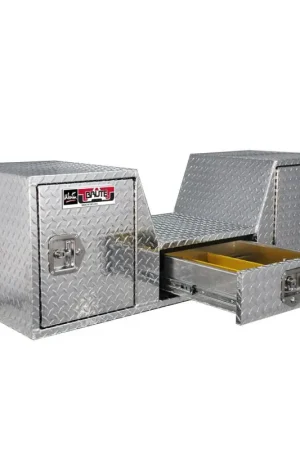 Exclusive Westin/Brute V Shape Goose Neck 5th Wheel 57in Tailgate Box 1 Drawer/2 Swing Doors - Aluminum