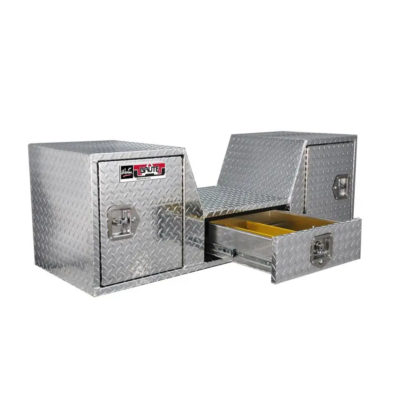 Exclusive Westin/Brute V Shape Goose Neck 5th Wheel 57in Tailgate Box 1 Drawer/2 Swing Doors - Aluminum