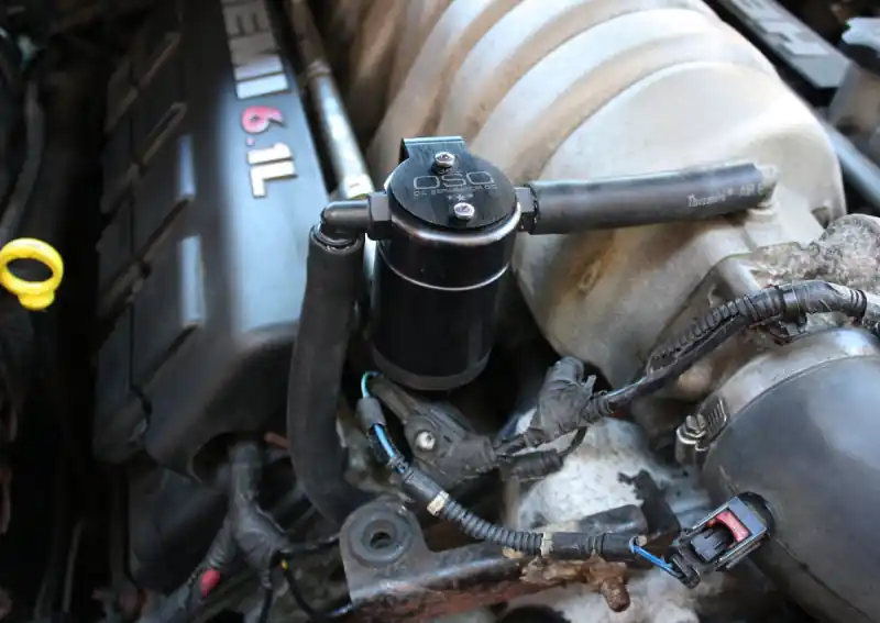 Clearance J&L 05-10 Dodge Charger 6.1L Hemi Passenger Side Oil Separator 3.0 - Black Anodized