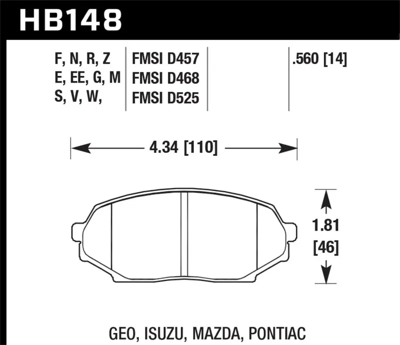 Order Now Hawk 90-93 Geo Storm / 90-92 Isuzu Impulse / 90-93 Mazda Miata DTC-30 Front Race Pads