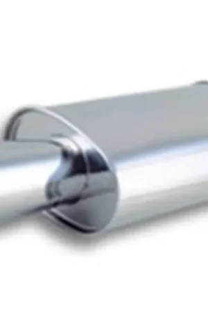 Vibrant StreetPower Turbo Oval Muffler with 4in Round Tip Angle Cut Rolled Edge - 3in inlet I.D. Warranty Included